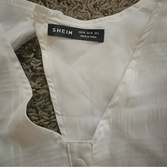 SHEIN | white ruffle minidress long pleasant sleeves & keyhole back; size 6.nwot - Picture 3 of 12